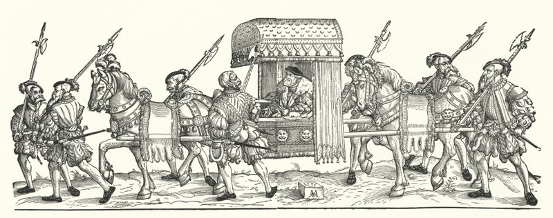 Ein deutscher Kurfürst reist in einer Sänfte von Michael Ostendorfer
