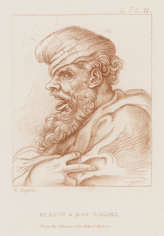 Kopf eines singenden Mannes (Radierung) von Michelangelo (after) Buonarroti