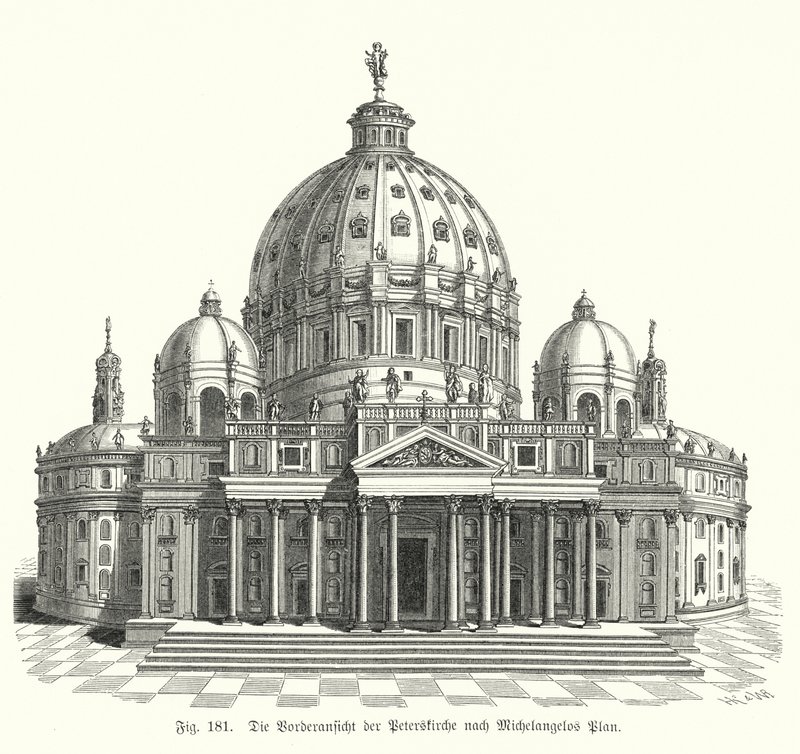 Ansicht von Michelangelos Entwurf für die Fassade des Petersdoms, Rom, Italien von Michelangelo (after) Buonarroti