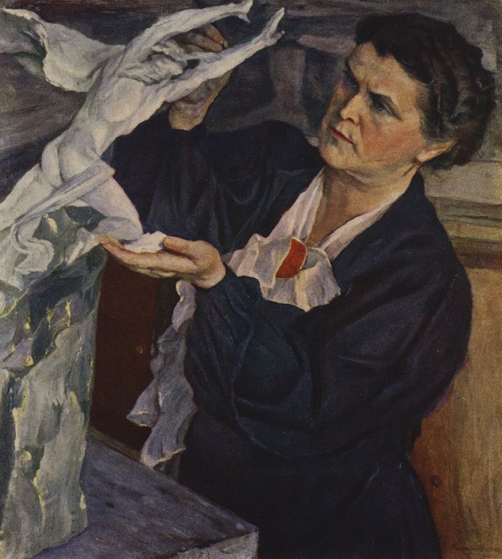 Porträt der sowjetischen Bildhauerin Vera Mukhina (Farblithografie) von Mikhail Vasilievich Nesterov