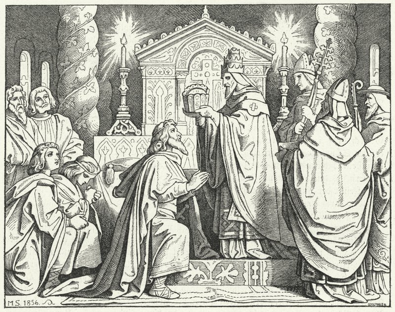 Krönung von Karl dem Großen zum Heiligen Römischen Kaiser, 800 (Gravur) von Moritz Ludwig von Schwind