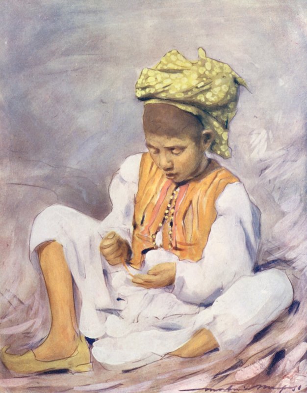 Kinder der Welt: Inder, die Perlen auffädeln von Mortimer Ludington Menpes