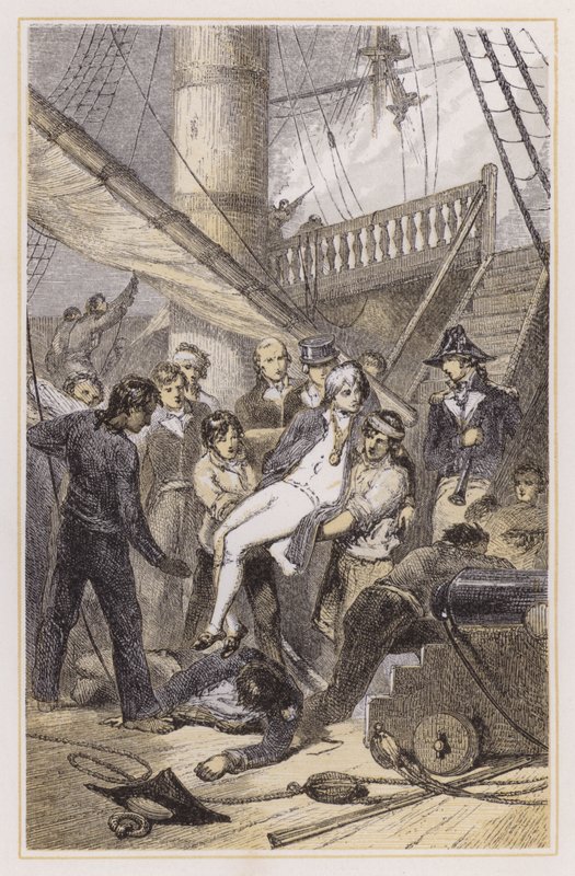 Tod von Nelson bei Trafalgar (farbige Gravur) von Myles Birket (after) Foster