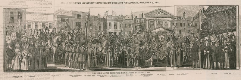 Der Lord Mayor empfängt Ihre Majestät am Temple Bar von Nathaniel Whittock