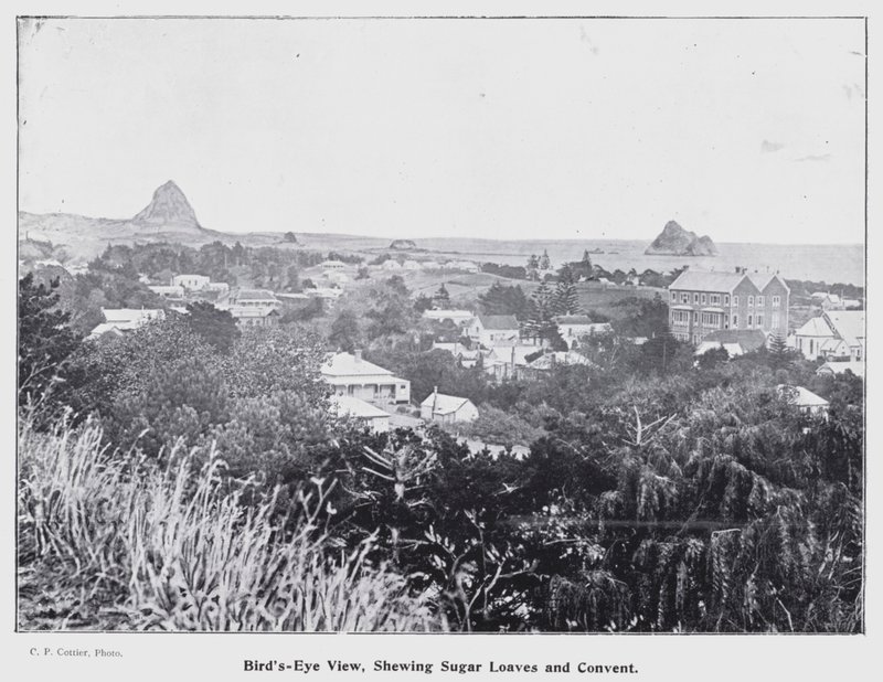 New Plymouth, Neuseeland: Vogelperspektive, zeigt Zuckerhüte und Kloster von New Zealand Photographer