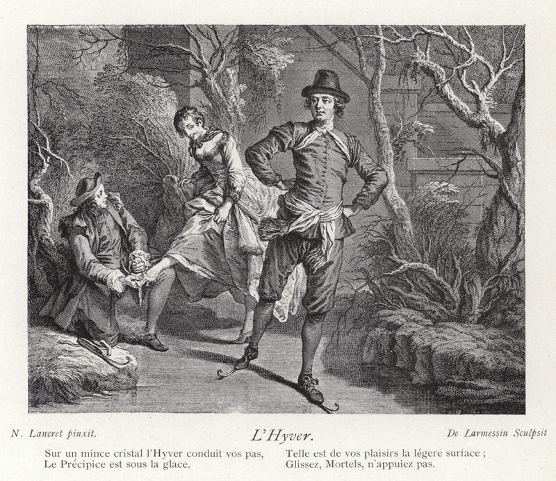 Winter, Darstellung einer Gruppe von Menschen beim Schlittschuhlaufen von Nicolas Lancret