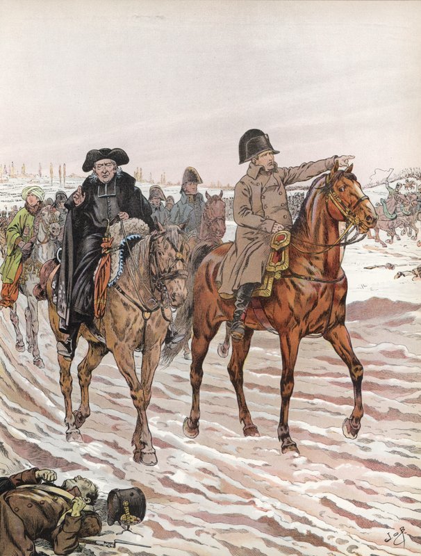 Napoleon, reitend neben Abbé Henriot, 1814 von Onfray de Breville Job
