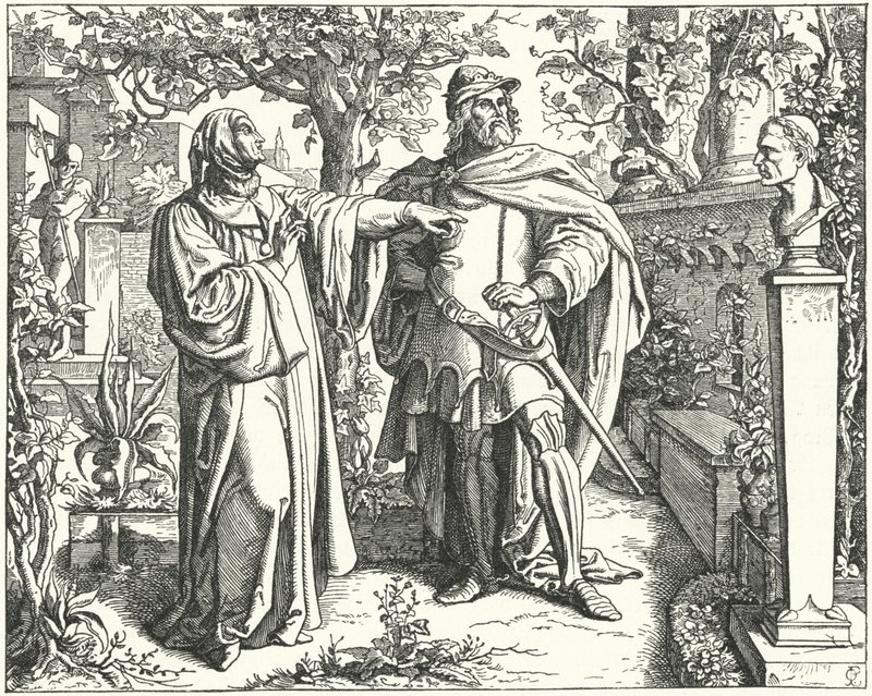 Der Heilige Römische Kaiser Karl IV. mit dem italienischen Renaissance-Dichter Petrarca, 14. Jahrhundert von Oskar Pletsch