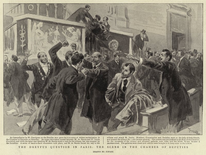 Die Dreyfus-Frage in Paris, die Szene in der Abgeordnetenkammer von Oswaldo Tofani