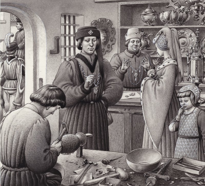 Ein Goldschmiedeladen im 15. Jahrhundert in Italien von Pat (1907 95) Nicolle