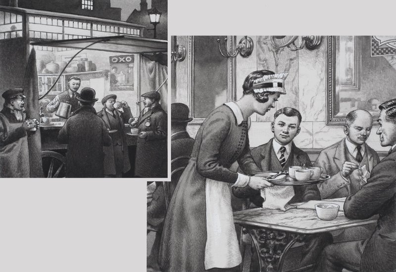 Edwardianischer Kaffeestand und Teestube von Pat (1907 95) Nicolle