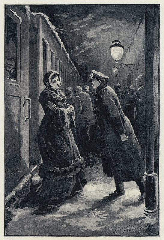 Illustration zu Anna Karenina: Wronski trifft Anna am Bahnhof (Litho) von Paul Frenzeny