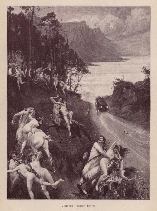 Satyrn und Nymphen erschreckt durch ein Auto von Paul Jean Gervais