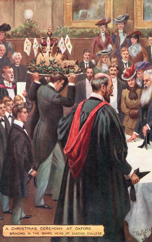 Eine Weihnachtszeremonie an der Universität Oxford - das Hereinbringen des Eberkopfes am Queens College von Percy F.S. after Spence