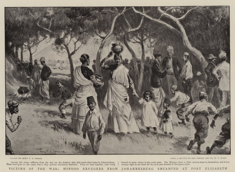 Opfer des Krieges, Hindoo-Flüchtlinge aus Johannesburg, die in Port Elizabeth lagern von Percy F.S. Spence