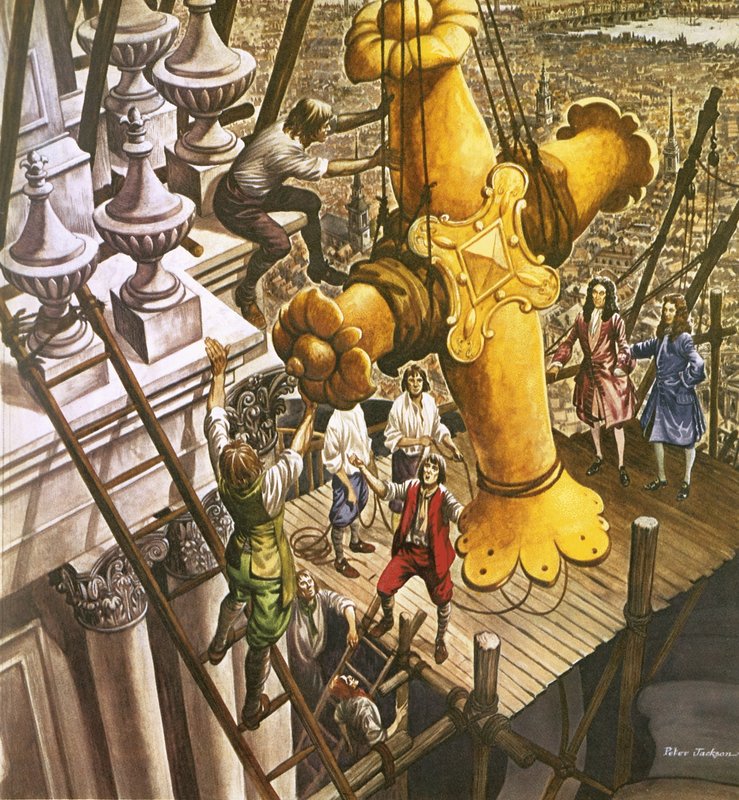 Das goldene Kreuz wird auf die Spitze der St. Paul