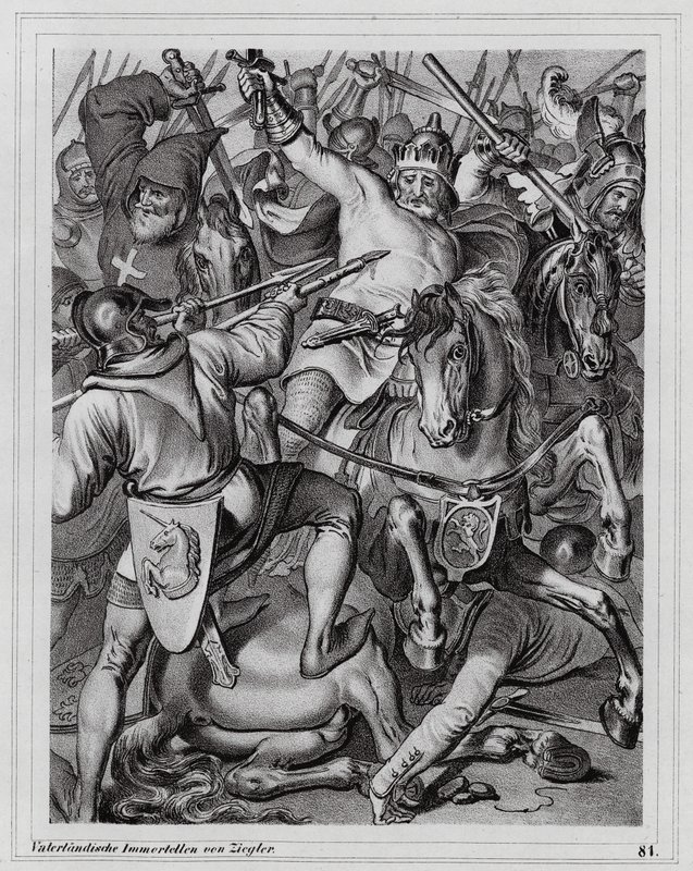 Tod von Johann dem Blinden, König von Böhmen, in der Schlacht von Crécy von Peter Johann Nepomuk Geiger