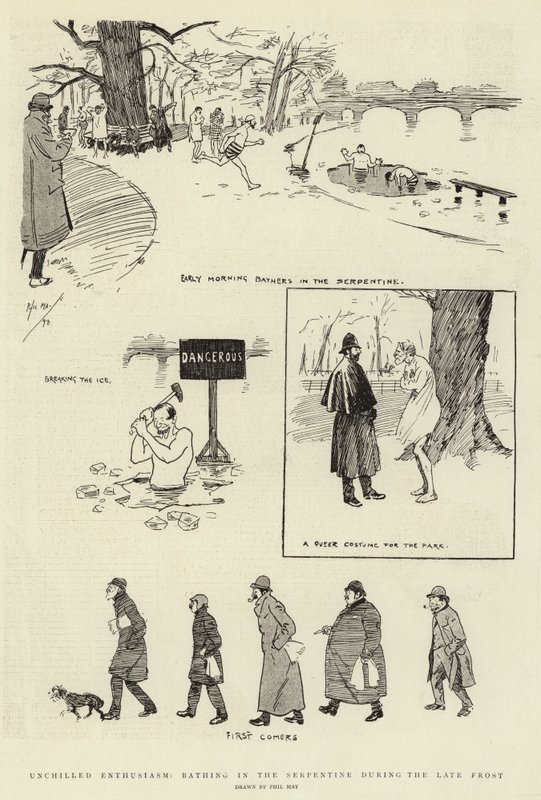 Ungebrochene Begeisterung, Baden in der Serpentine während des letzten Frosts von Phil May