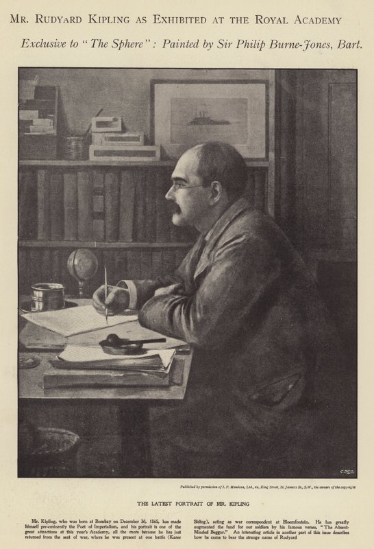 Porträt von Rudyard Kipling ausgestellt in der Royal Academy (Litho) von Philip (after) Burne Jones