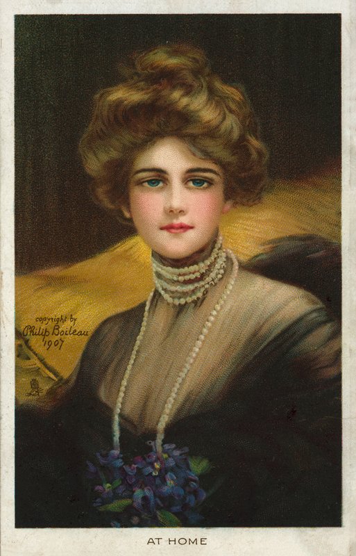 Elegante edwardianische Frau in schwarzem Kleid von Philip Boileau