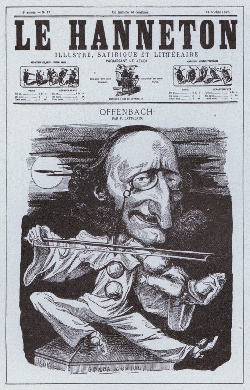 Karikatur des deutsch-französischen Komponisten Jacques Offenbach (Lithografie) von Philippe Auguste Cattelain