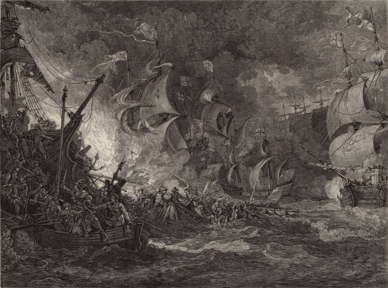 Niederlage der spanischen Armada (Gravur) von Philippe de (after) Loutherbourg