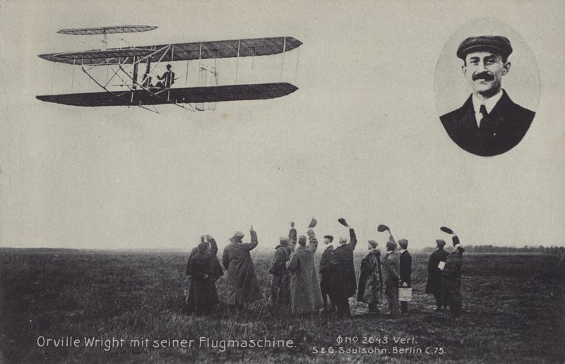 Amerikanischer Flieger Orville Wright und seine Flugmaschine von Photographer German