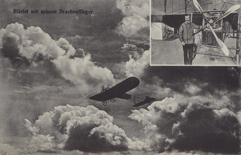 Der französische Flieger Louis Bleriot und sein Eindecker von Photographer German