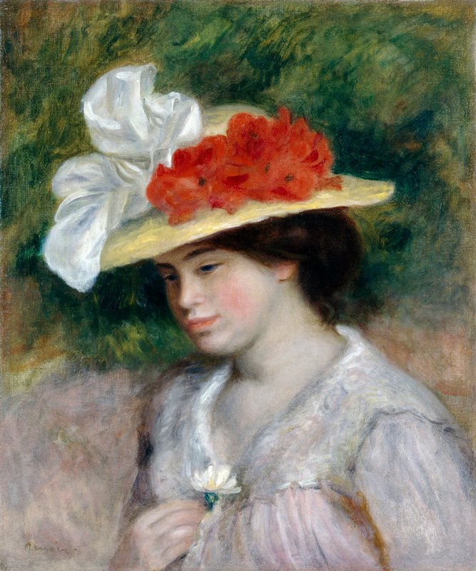 Frau mit einem Blumenhut, 1889 von Pierre-Auguste Renoir