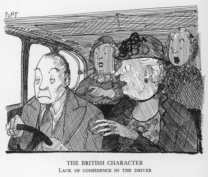 Der britische Charakter, Mangel an Vertrauen in den Fahrer (Lithografie) von Pont