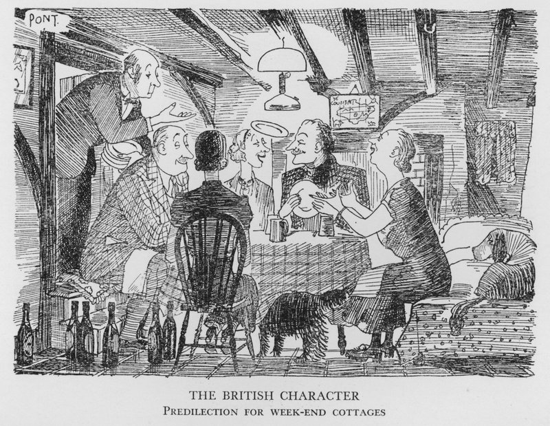 Der britische Charakter, Vorliebe für Wochenendhäuschen (Lithografie) von Pont