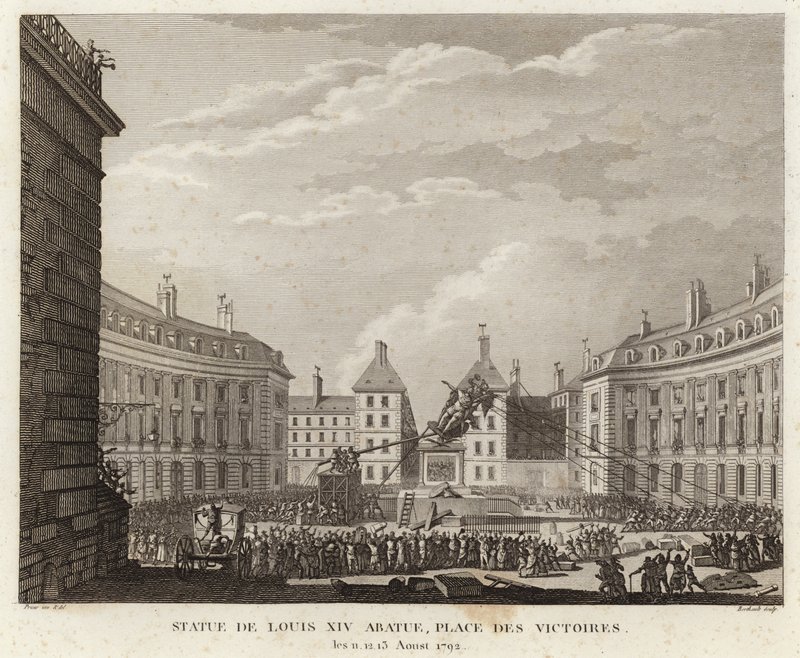 Statue von Ludwig XIV. auf dem Place des Victoires abgebaut von Prieur