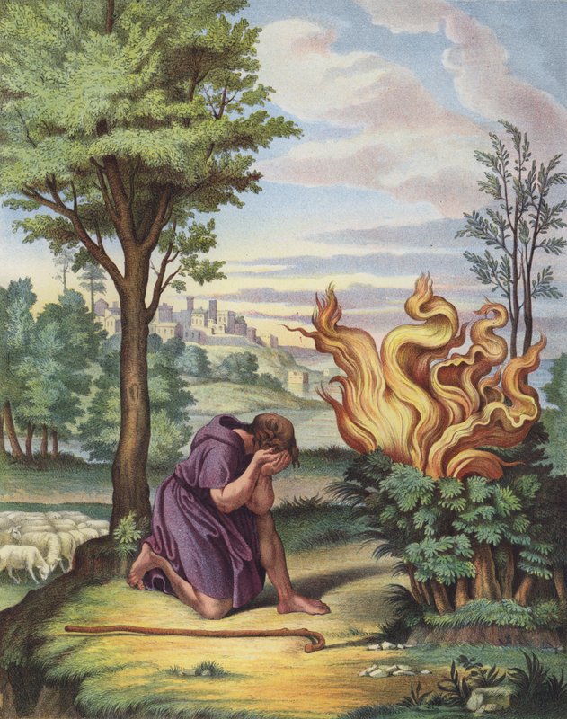 Moses und der brennende Dornbusch (Farblithografie) von after Raphael