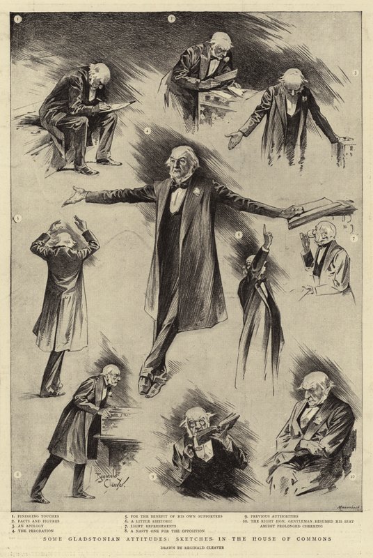 Einige Gladstonianische Haltungen, Skizzen im Unterhaus von Reginald Thomas Cleaver