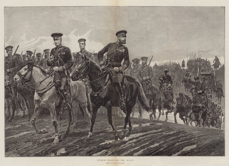Russische Truppen auf dem Marsch von Richard Caton Woodville junior