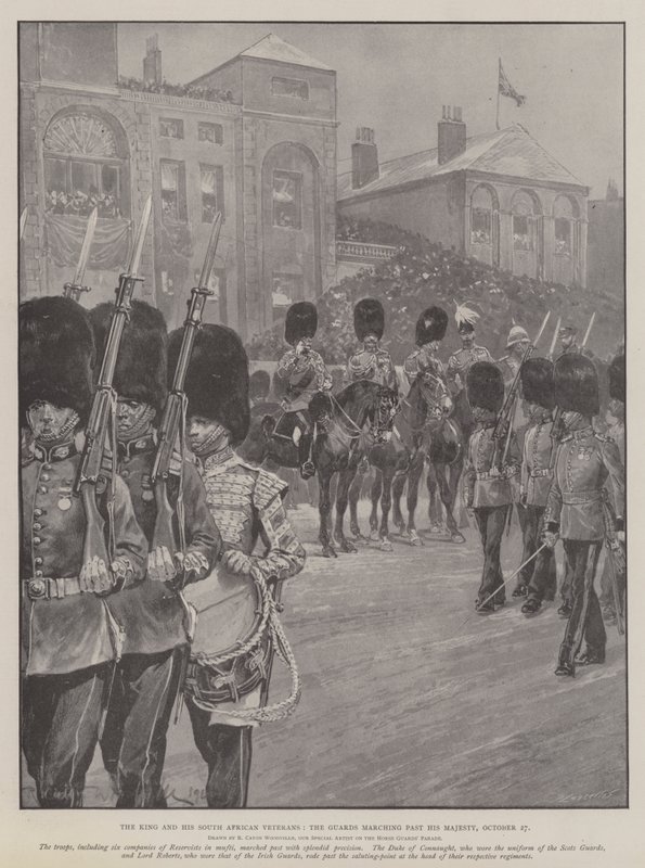 Der König und seine südafrikanischen Veteranen, die Wachen marschieren an Seiner Majestät vorbei, 27. Oktober von Richard Caton Woodville junior