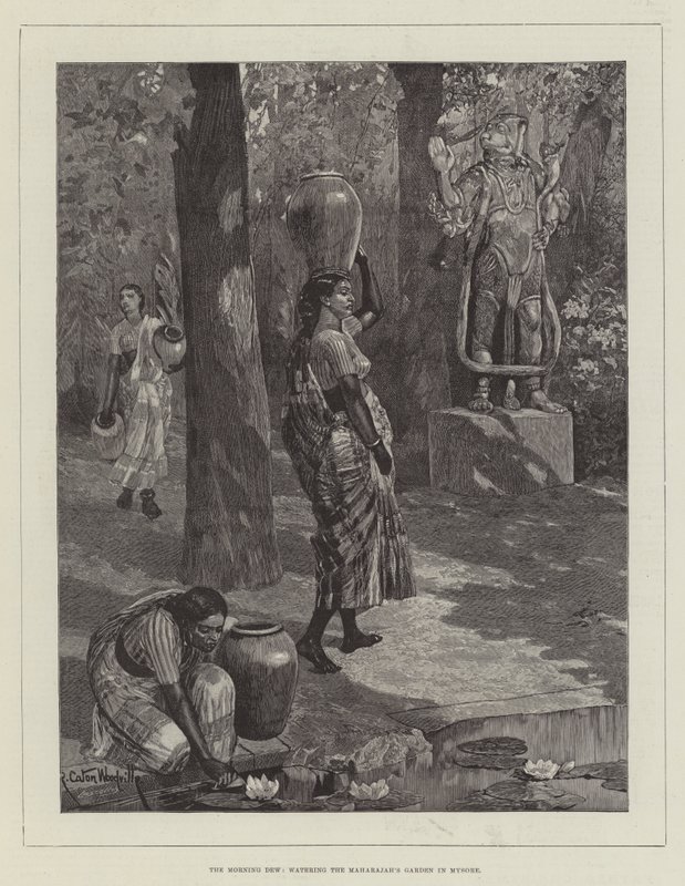 Der Morgentau, Bewässerung des Gartens des Maharadschas in Mysore von Richard Caton Woodville junior