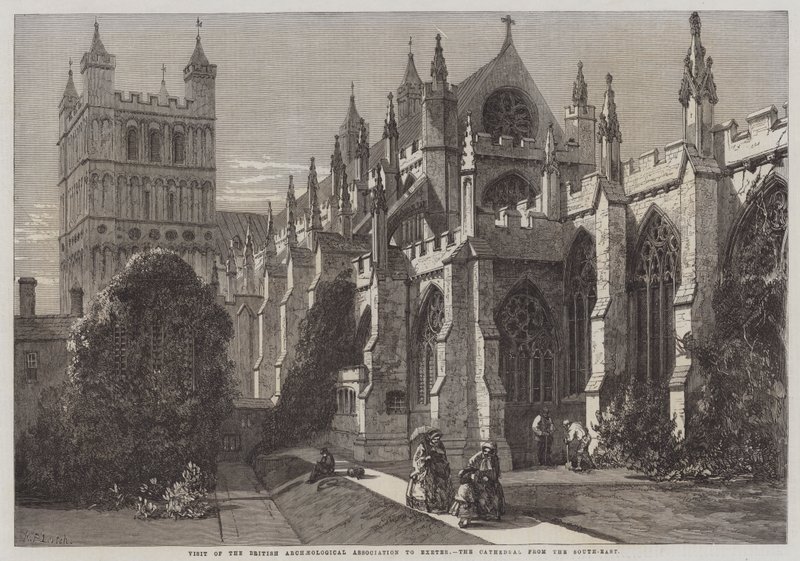 Besuch der British Archaeological Association in Exeter, die Kathedrale von Südosten von Richard Principal Leitch