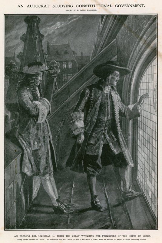 Peter der Große beobachtet das Verfahren des House of Lords von Richard Caton Woodville