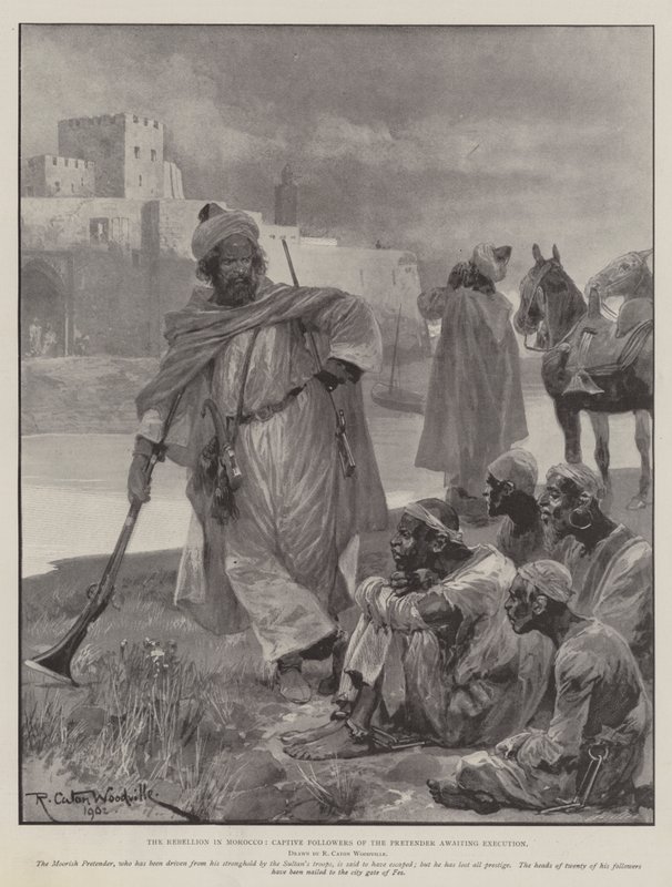 Die Rebellion in Marokko, gefangene Anhänger des Prätendenten warten auf ihre Hinrichtung von Richard Caton Woodville junior