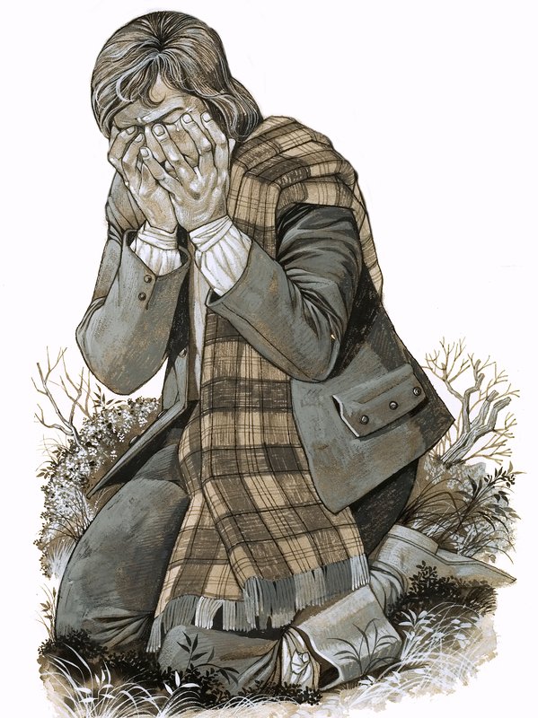 Der Sohn einer Schäferin, die kniete und weinte um das Blut, das später bei Culloden vergossen werden würde von Richard Hook