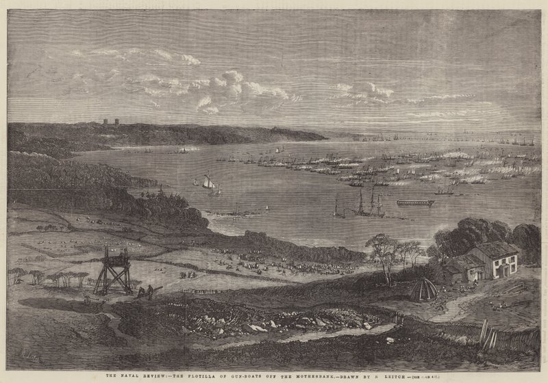 Die Marineparade, die Flottille der Kanonenboote vor der Motherbank von Richard Principal Leitch