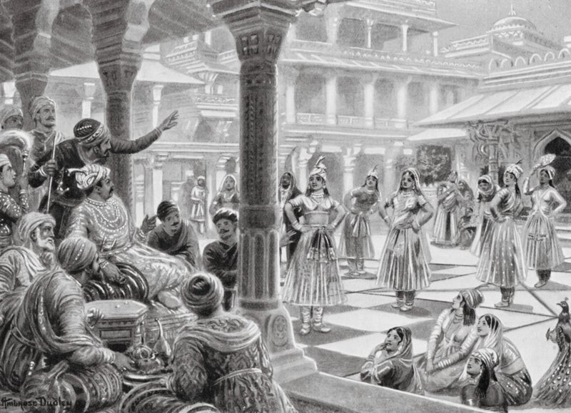 Akbar spielt Dame mit lebenden Figuren in Fatehpur Sikri von Robert Ambrose Dudley