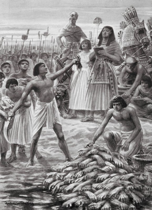 Zählen der von den Toten abgeschnittenen Hände (Lithografie) von Robert Ambrose Dudley