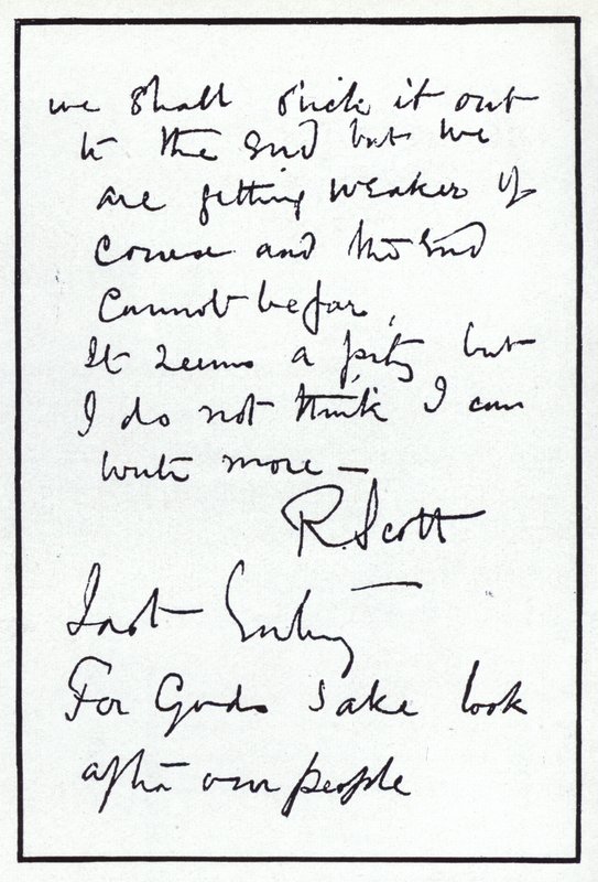 Letzte Seite des Tagebuchs des Polarforschers Robert Falcon Scott, Leiter der unglückseligen britischen Expedition zum Südpol, 29. März 1912 von Robert Falcon Scott
