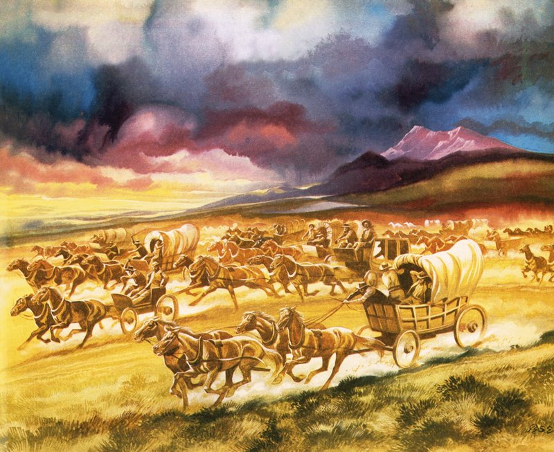 Siedler bei einem Landrennen in Indianergebiet von Ron Embleton