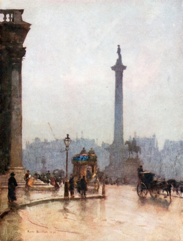 Nelsons Säule und Portikus von St. Martin-in-the-Fields von Rose Maynard Barton