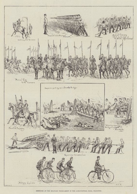 Skizzen beim Militärturnier in der Agricultural Hall, Islington von S.T. Dadd