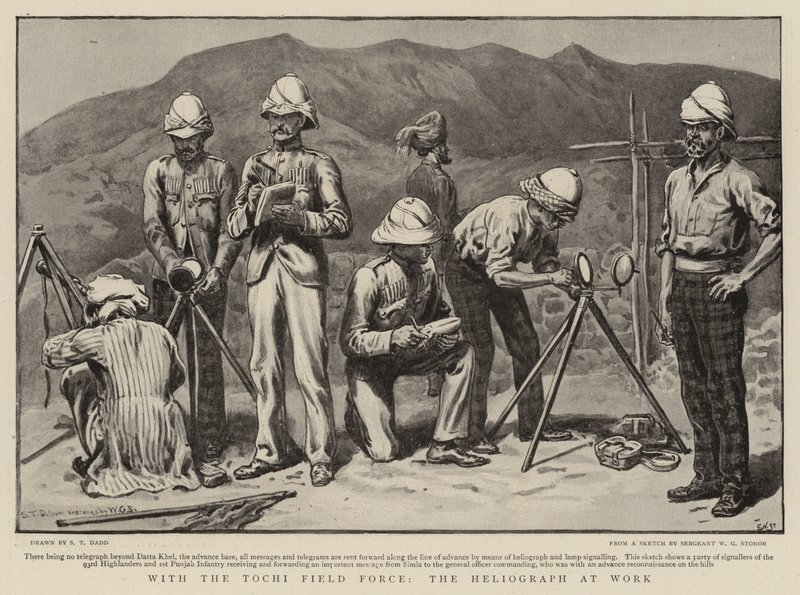 Mit der Tochi-Feldtruppe, der Heliograph bei der Arbeit von S.T. Dadd