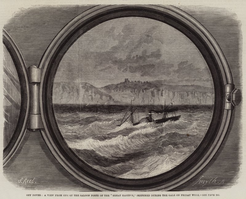 Vor Dover, Blick aus einem der Salons des Great Eastern, skizziert während des Sturms am Freitag von Samuel Read